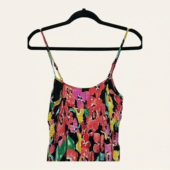 0097. Gb FLORAL MINI DRESS SMOCKING BACK ADJUSTABLE SPAGHETTI STRAPS SIZE SM - Picture 8 of 9